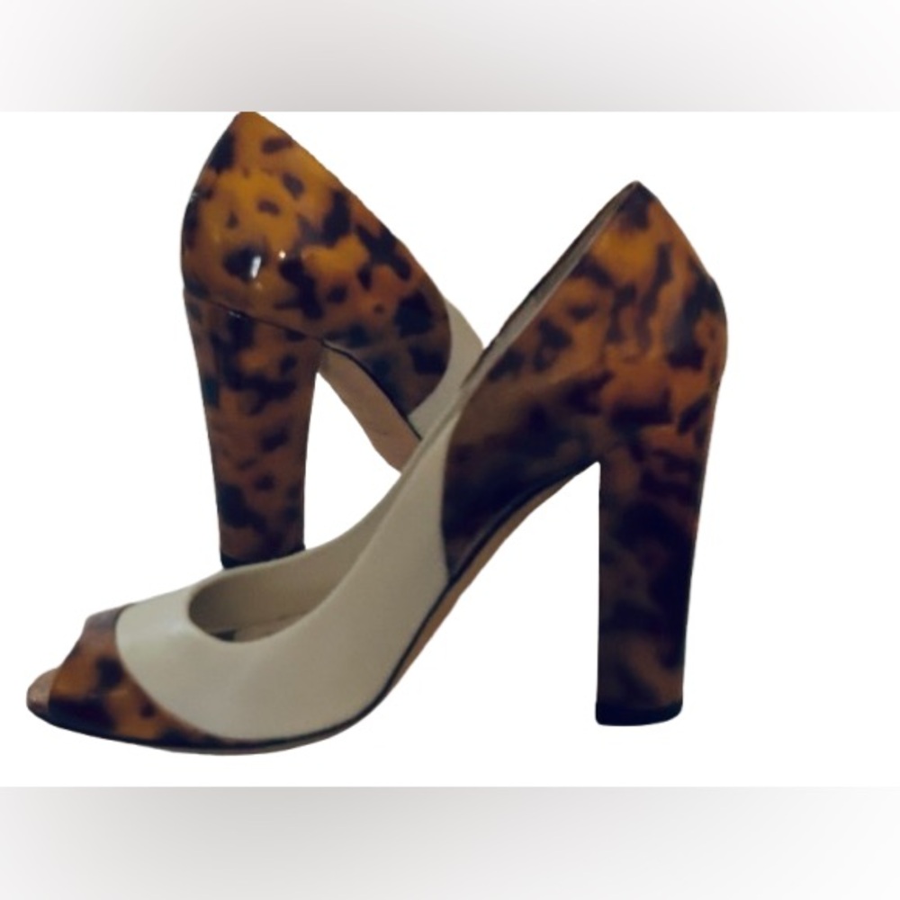 Gucci 5B Tortoise Peep Toe Heels White Cream Brown Brown Pumps Designer Shoes - Picture 3 of 16